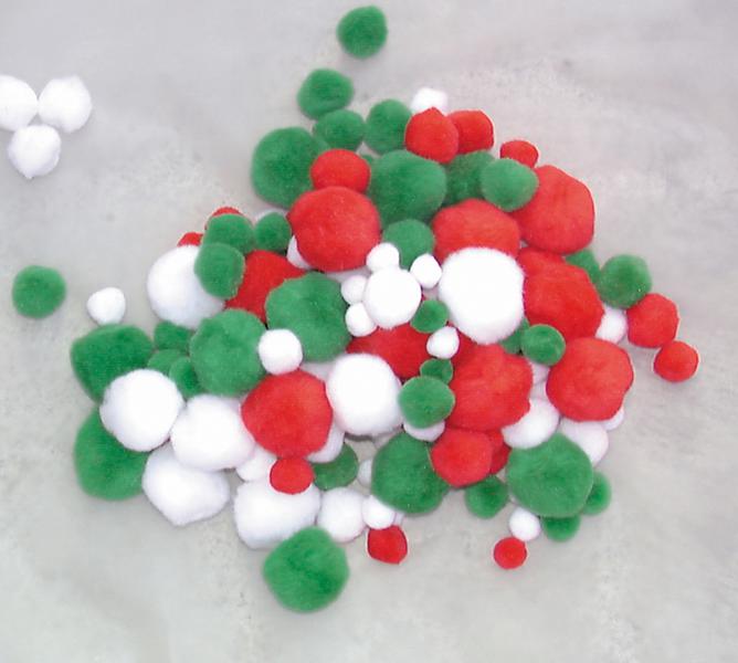 Xmas PomPom Christmas Colours Asst Sizes Pack of 150